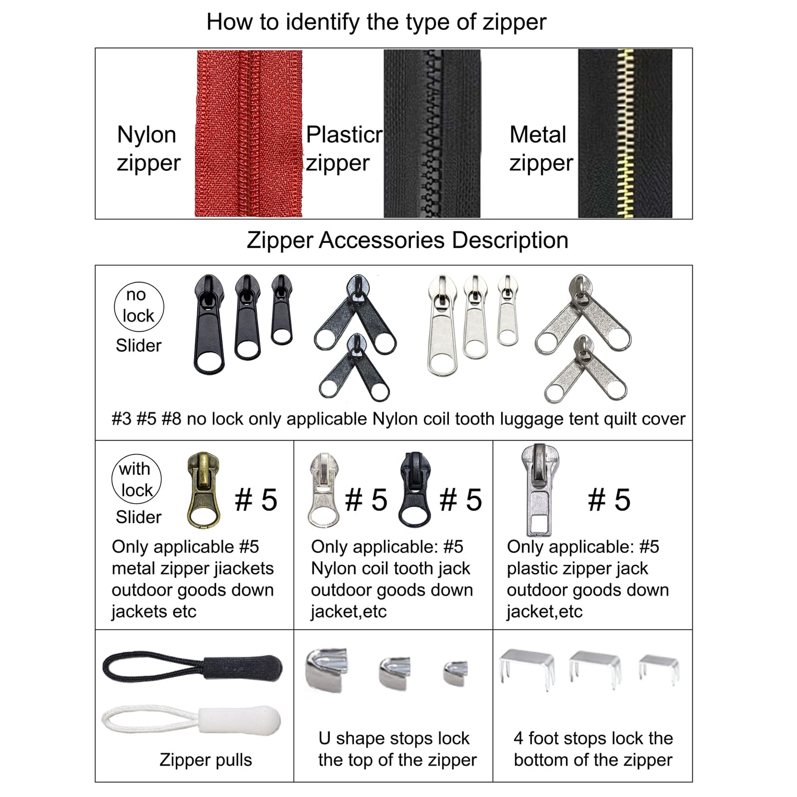 Amy13スニペットとタグセット Amazon.com: 254 Pcs Zipper Repair Kit with Case Include Zipper